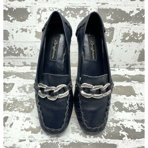Brighton‎ Klee Loafer Flats Womens Size 7.5M Navy Blue Slip On Chain Link Detail